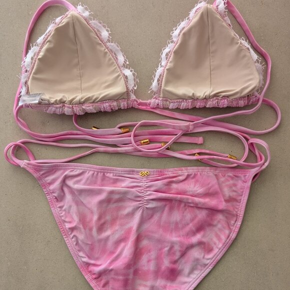 PilyQ Amalfi pink bikini top (size M) & bottom (size S full) - Picture 2 of 5